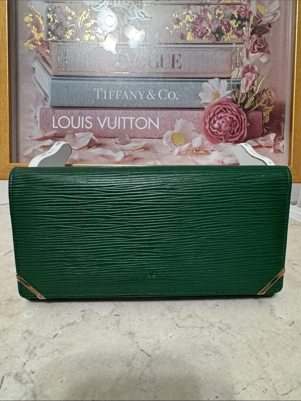 Valentino Garavani Deep Green Textured Leather Wallet EUC with COA